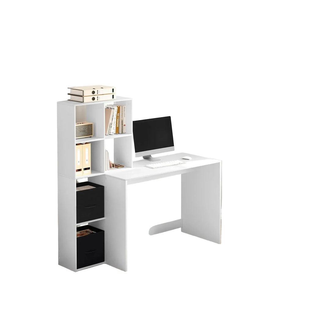 Schreibtisch 140,5 cm mit Regal in Weiß – Computertisch mit Stauraum für Büro und Homeoffice
