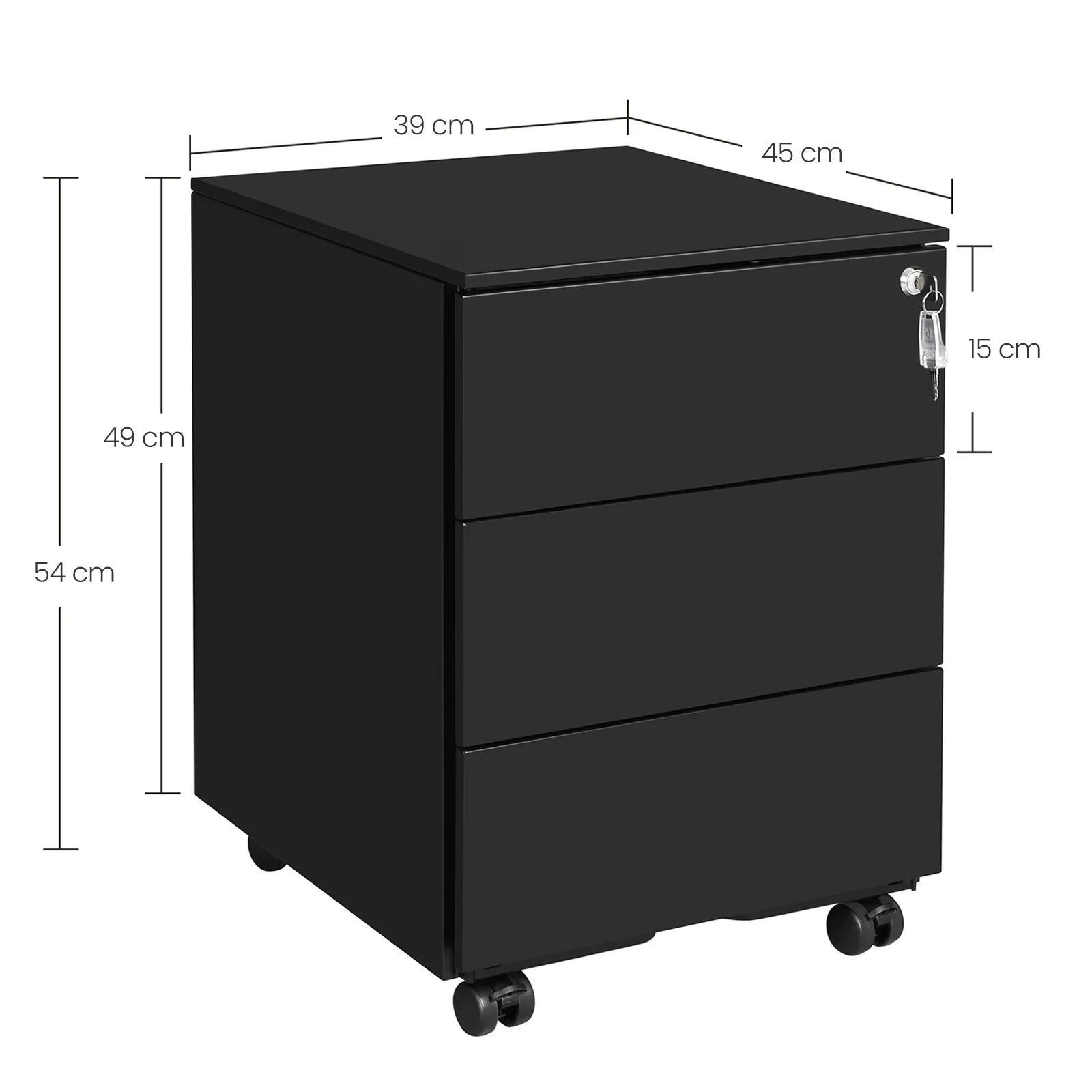 Rollcontainer aus Metall mit 3 Schubladen – Abschließbarer Büroschrank aus Stahl