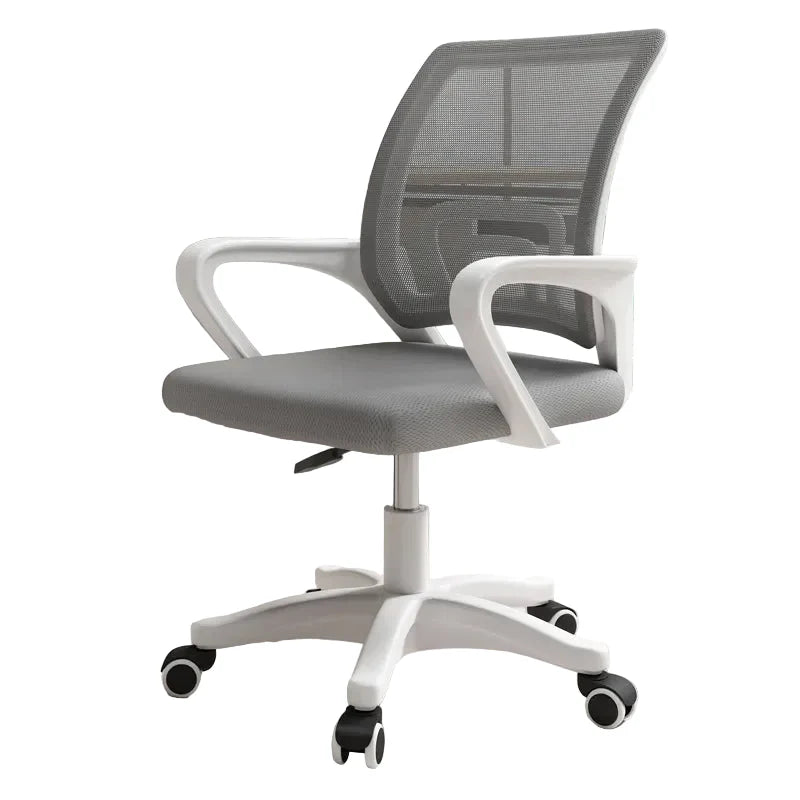 Bürostuhl mit Netzbezug und hoher Rückenlehne – Drehstuhl mit festen Armlehnen und Kopfstütze