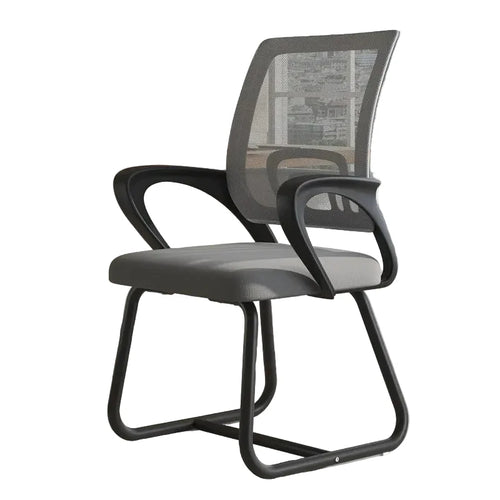 Bürostuhl mit Netzbezug und hoher Rückenlehne – Drehstuhl mit festen Armlehnen und Kopfstütze