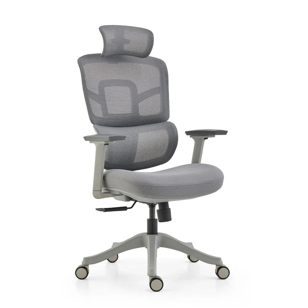 Ergonomischer Bürostuhl mit Netzbezug – Drehstuhl mit verstellbarer Kopfstütze und 3D-Armlehnen
