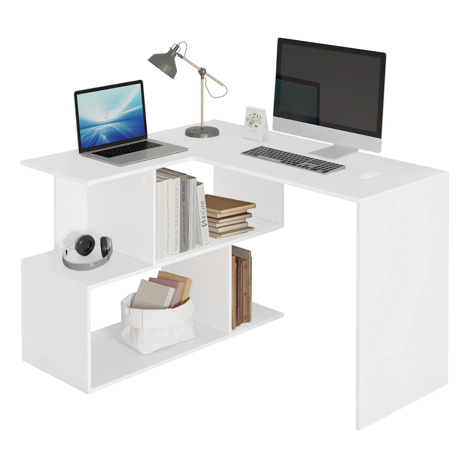 Schreibtisch aus Holz mit Ablagefächern – Computertisch für Büro, Homeoffice und Studium
