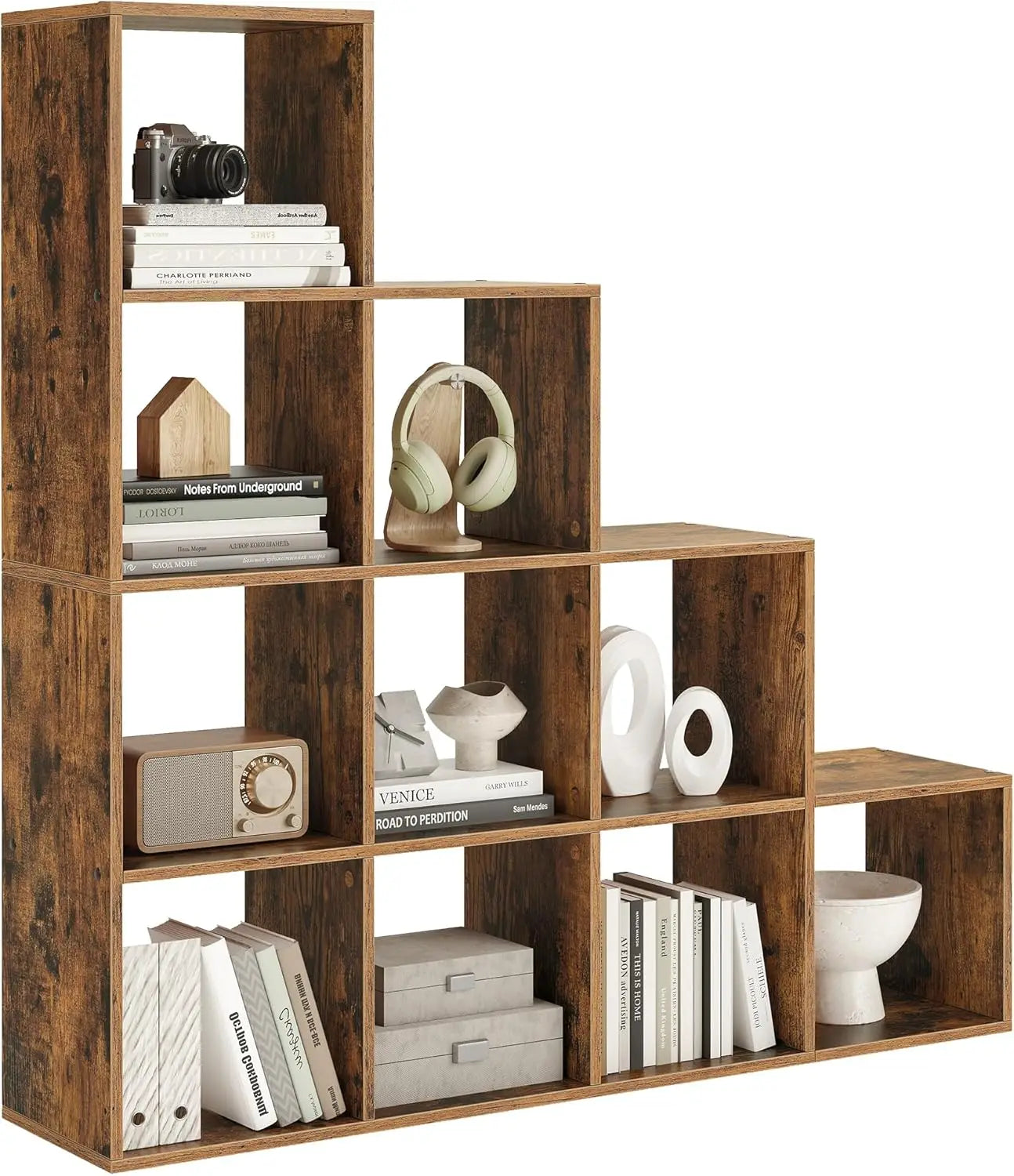 Bücherregal aus Holz – Offenes Stufenregal mit 10 Fächern für Bücher, Deko und Pflanzen