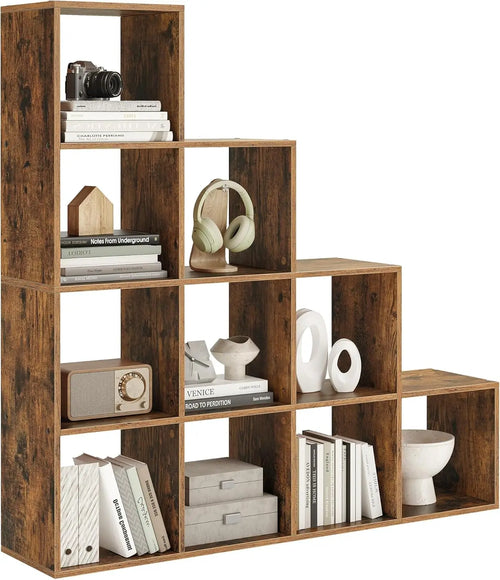 Bücherregal aus Holz – Offenes Stufenregal mit 10 Fächern für Bücher, Deko und Pflanzen