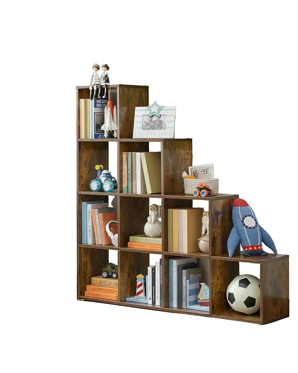 Bücherregal aus Holz – Offenes Stufenregal mit 10 Fächern für Bücher, Deko und Pflanzen