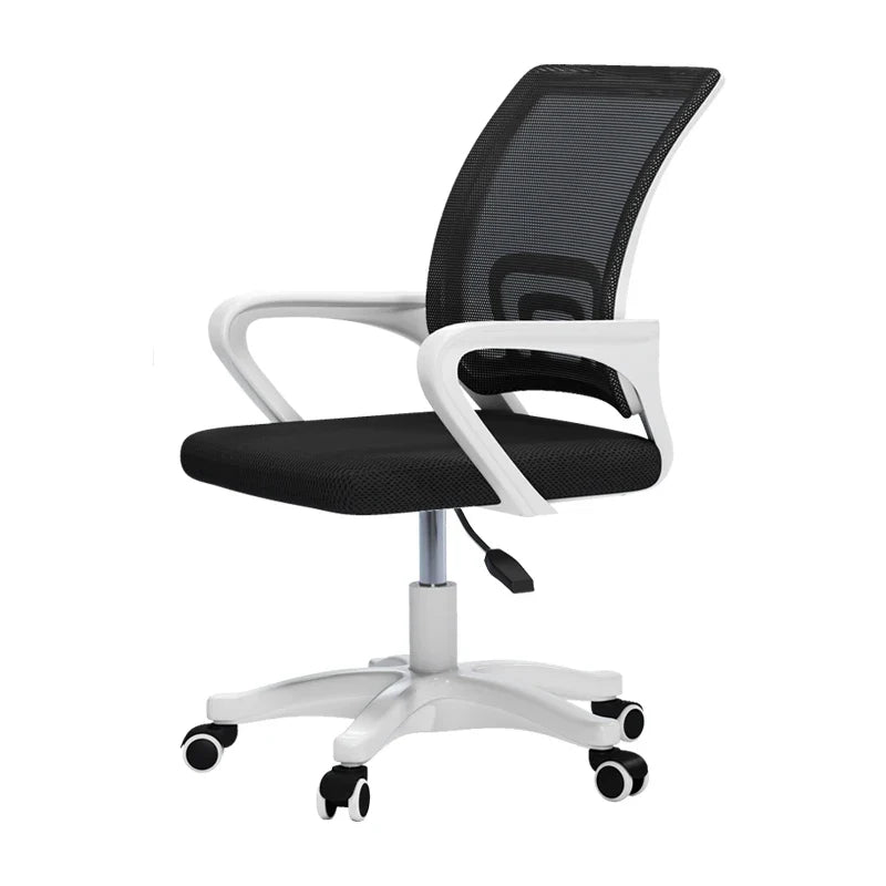 Bürostuhl mit Netzbezug und hoher Rückenlehne – Drehstuhl mit festen Armlehnen und Kopfstütze