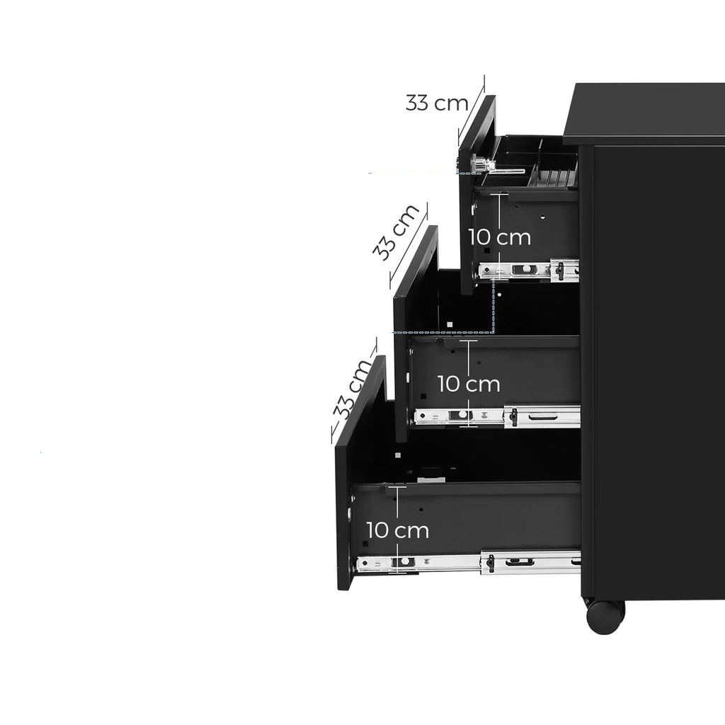 Rollcontainer aus Metall mit 3 Schubladen – Abschließbarer Büroschrank aus Stahl