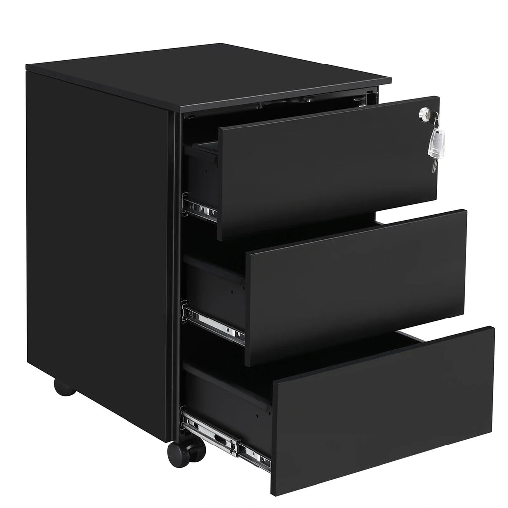 Rollcontainer aus Metall mit 3 Schubladen – Abschließbarer Büroschrank aus Stahl