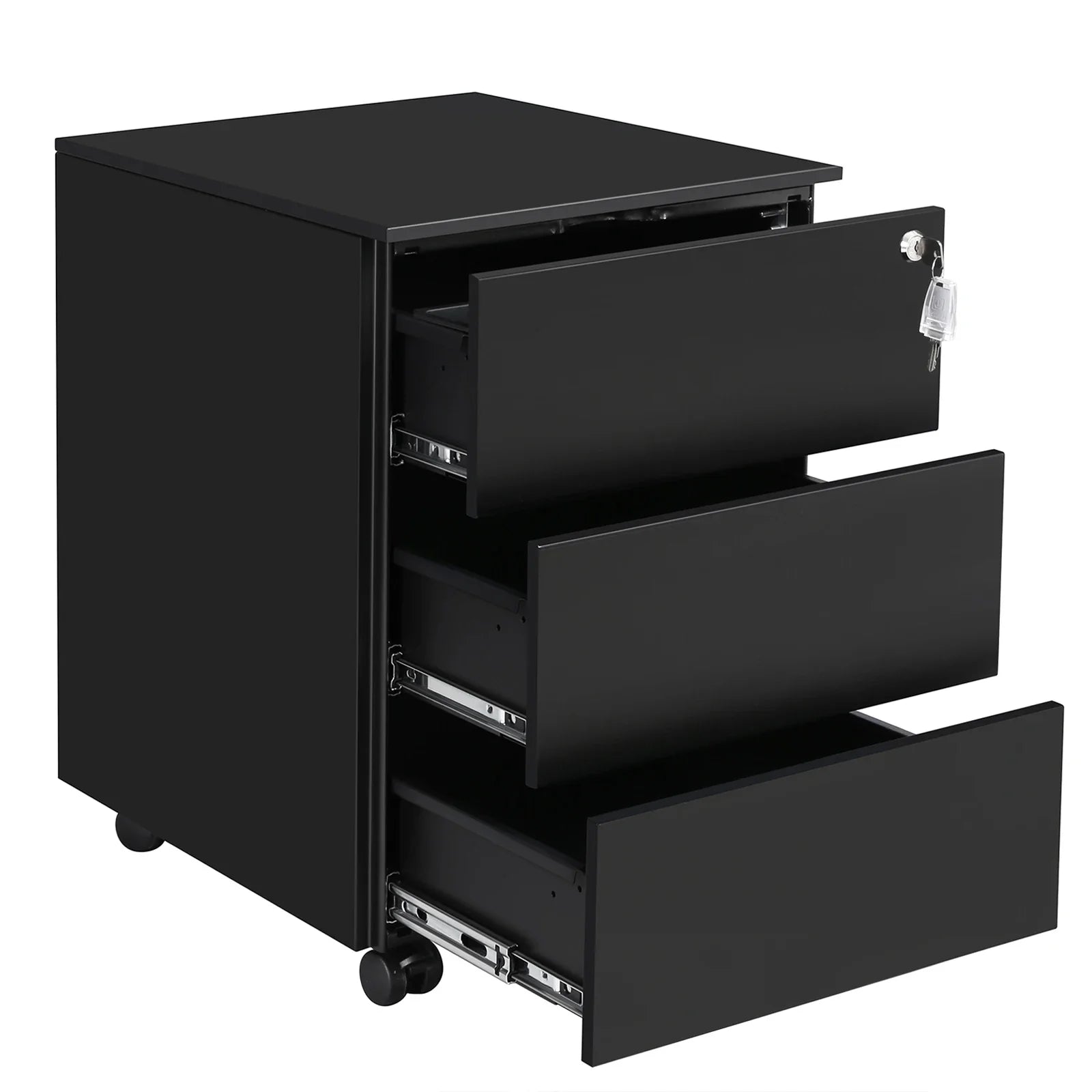 Rollcontainer aus Metall mit 3 Schubladen – Abschließbarer Büroschrank aus Stahl
